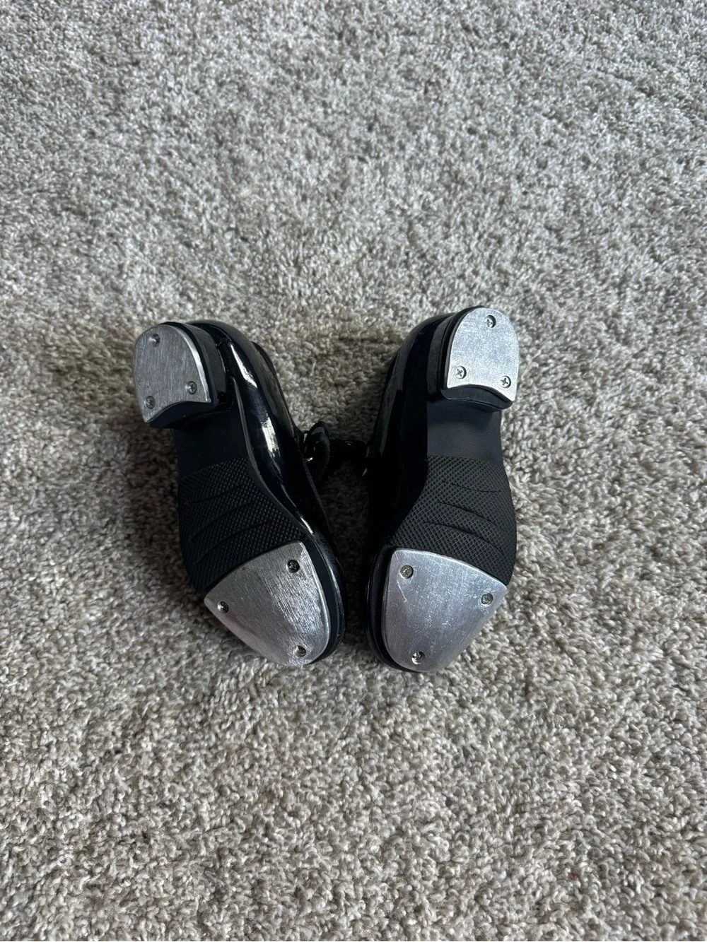 Girls Black Patent Tap Dance Shoes Mary Jane Strap Dancewear Size 10.5